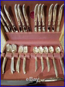 12 Place Settings, 1847 Roger Bros Silverplate Silverware, Flair Pattern extras