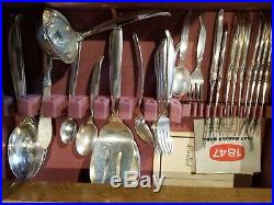 12 Place Settings, 1847 Roger Bros Silverplate Silverware, Flair Pattern extras