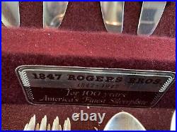 1847 ROGERS BROS 52 pc Silverplate First Love Silverware Flatware in Wood Case