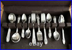 1847 ROGERS BROS 68 pc First Love Silver Plate Flatware with Wooden Chest