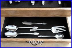 1847 ROGERS BROS 68 pc First Love Silver Plate Flatware with Wooden Chest