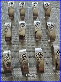 1847 ROGERS BROS. Daffodil Pattern SILVER PLATE NAPKIN RING Set of 12