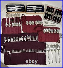 1847 ROGERS BROS First Love silver plate flatware for 12 with serving pieces