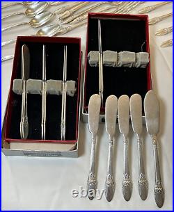 1847 ROGERS BROS First Love silver plate flatware for 12 with serving pieces