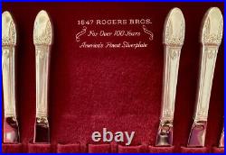 1847 Roger Bros 64 Piece FIRST LOVE Silverware Silver Plate Set in Wood Case