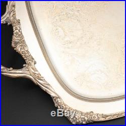 1847 Roger Bros Heritage Serving Tray Platter #9499 Etched Silverplate 33x19.5