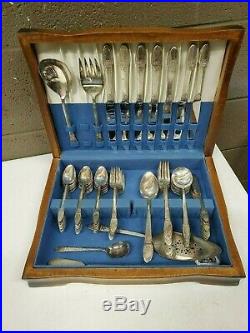 1847 Roger Brothers Silverplate Flatware Serving Set in Box 67pcs First Love Pat
