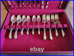 1847 Rogers Adoration Pattern Flatware Service For 7 withBox 50 Pc Set Silverplate
