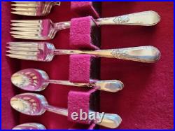 1847 Rogers Adoration Pattern Flatware Service For 7 withBox 50 Pc Set Silverplate