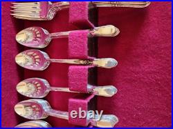 1847 Rogers Adoration Pattern Flatware Service For 7 withBox 50 Pc Set Silverplate