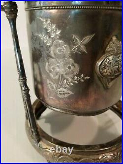 1847 Rogers & Bro Triple Silver Plate Tilting Ice Water Pitcher on Stand withCup