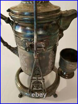 1847 Rogers & Bro Triple Silver Plate Tilting Ice Water Pitcher on Stand withCup