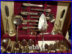1847 Rogers Bros 103 pc Daffodil Silverplate Service Flatware Set WithExtra pieces