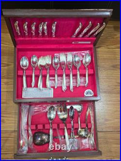 1847 Rogers Bros. 50pc Silverplate Flatware Set for 8 in Wooden Chest Case