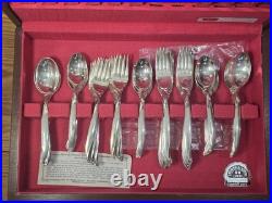 1847 Rogers Bros. 50pc Silverplate Flatware Set for 8 in Wooden Chest Case