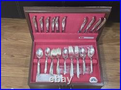 1847 Rogers Bros. 50pc Silverplate Flatware Set for 8 in Wooden Chest Case