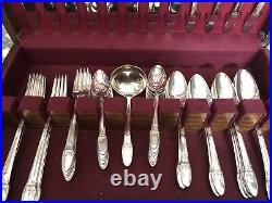 1847 Rogers Bros 54 Pc Silverware Set First Love Wooden Box 100th Anniversary
