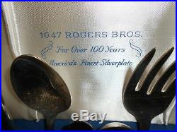 1847 Rogers Bros 62 Piece Daffodil Pattern Silverware Silverplate Flatware & Box