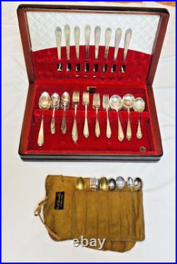 1847 Rogers Bros 69 Pc Serving for 8 Floral Pattern Silverplated Flatware Set