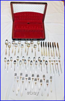 1847 Rogers Bros 69 Pc Serving for 8 Floral Pattern Silverplated Flatware Set
