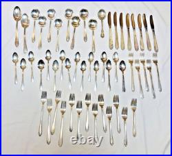 1847 Rogers Bros 69 Pc Serving for 8 Floral Pattern Silverplated Flatware Set