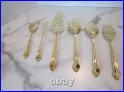 1847 Rogers Bros Abbey Rose Tableware Gold Electroplate 54 Pieces With Box 1847 Rogers Bros Abbey Rose Tableware Gold Electroplate 54 Pieces With Box