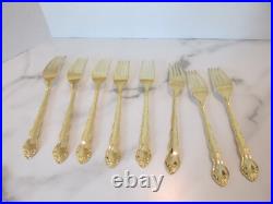 1847 Rogers Bros Abbey Rose Tableware Gold Electroplate 54 Pieces With Box 1847 Rogers Bros Abbey Rose Tableware Gold Electroplate 54 Pieces With Box