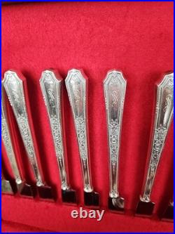 1847 Rogers Bros Antique Silver Plate 1924 Ancestral 55-Pc Flatware Monogram Box 1847 Rogers Bros Antique Silver Plate 1924 Ancestral 55-Pc Flatware Monogram Box