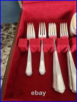 1847 Rogers Bros Antique Silver Plate 1924 Ancestral 55-Pc Flatware Monogram Box 1847 Rogers Bros Antique Silver Plate 1924 Ancestral 55-Pc Flatware Monogram Box