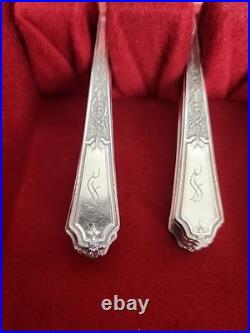 1847 Rogers Bros Antique Silver Plate 1924 Ancestral 55-Pc Flatware Monogram Box