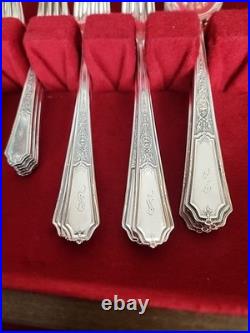 1847 Rogers Bros Antique Silver Plate 1924 Ancestral 55-Pc Flatware Monogram Box