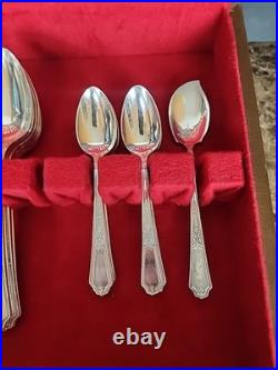 1847 Rogers Bros Antique Silver Plate 1924 Ancestral 55-Pc Flatware Monogram Box 1847 Rogers Bros Antique Silver Plate 1924 Ancestral 55-Pc Flatware Monogram Box