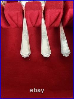 1847 Rogers Bros Antique Silver Plate 1924 Ancestral 55-Pc Flatware Monogram Box
