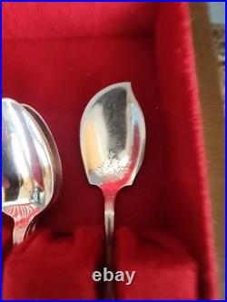 1847 Rogers Bros Antique Silver Plate 1924 Ancestral 55-Pc Flatware Monogram Box 1847 Rogers Bros Antique Silver Plate 1924 Ancestral 55-Pc Flatware Monogram Box