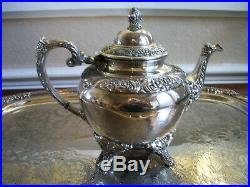 1847 Rogers Bros COFFEE TEA service SET Silverplate HERITAGE Pot Teapot Tray USA