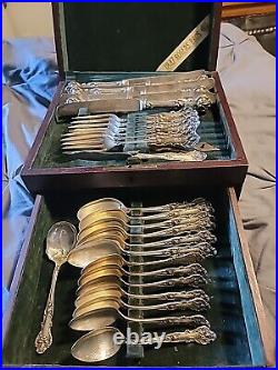 1847 Rogers Bros Charter Oak XS Triple Silverplate Set, 26 PIECES, Monogram BOX