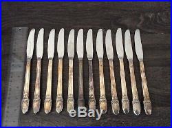 1847 Rogers Bros FIRST LOVE Silver Plate Flatware Set and Wooden Box 88 pcs Used