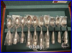 1847 Rogers Bros FIRST LOVE Silverplate Flatware Set 52 Pc Chest Serving Pieces