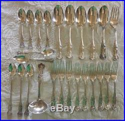 1847 Rogers Bros Flatware Set of 25 1904 Grape Pattern Spoons Forks Serving Pcs