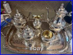 1847 Rogers Bros Heritage Silverplate Victorian Tea/Coffee Set with Tray