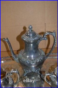 1847 Rogers Bros Heritage Tea Coffee Set Tray 5 Pieces Pot Creamer Sugar Bowl