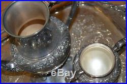 1847 Rogers Bros Heritage Tea Coffee Set Tray 5 Pieces Pot Creamer Sugar Bowl