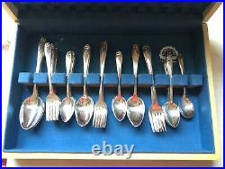 1847 Rogers Bros IS Daffodil Flatware Set Silver Plate Wood Box 88 Pieces 12 Set