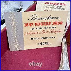 1847 Rogers Bros Remembrance 66 Pc Silverware, Original Receipts, S+P Shakers