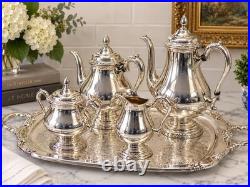 1847 Rogers Bros Remembrance Silverplate Tea Coffee Service Set w Tray 5 Pc