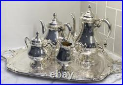 1847 Rogers Bros Remembrance Silverplate Tea Coffee Service Set w Tray 5 Pc