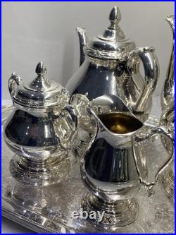 1847 Rogers Bros Remembrance Silverplate Tea Coffee Service Set w Tray 5 Pc