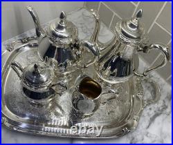 1847 Rogers Bros Remembrance Silverplate Tea Coffee Service Set w Tray 5 Pc