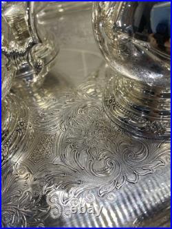 1847 Rogers Bros Remembrance Silverplate Tea Coffee Service Set w Tray 5 Pc