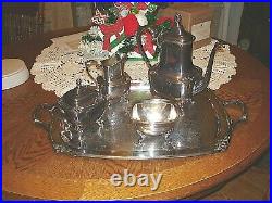 1847 Rogers Bros Silver Plate Daffodil Coffee Tea Set Service 5 Pieces With Tray